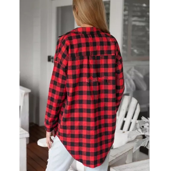 NEW Red & Black Plaid Oversized Flannel - Picture 2 of 7